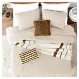 ROARINGWILD Ivory Twin Size Quilt Bedding Sets with 1 Pillow Sham, Cream Lightweight Soft Bedspread Coverlet, Thin Comforter Bed Cover for All Season, 2 Pieces, 68x90 inches