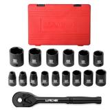 LLNDEI 1/2-inch Drive Shallow Impact Socket Set, 16-Piece, SAE,10-inch 72 Tooth Quick Release Ratchet Handle, 6 Point Sockets, 3/8-inch ~ 1-1/4 inch, CR-V Steel, Black Phosphate Finish, Storage Case