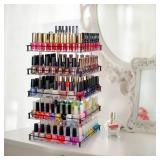 J JACKCUBE DESIGN Nail Polish Organizer, 5 Tier Acrylic 360 Rotating Display Rack Stand Makeup Cosmetics Storage Box Carousel Shelf with Black Iron Guard, Hold Up to 310 â MK302-5