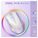 Redragon Wireless Gaming Mouse with RGB Backlit, 8000 DPI, with Fire Button, Macro Editing Programmable ,70Hrs for Windows/Mac, Rechargeable, White, M910-WS