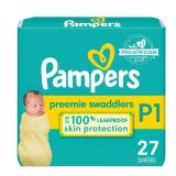 Pampers Swaddlers Diapers Preemie   Size P1, 27 Count, Ultra Soft Disposable Baby Diapers