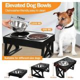 MADDEMCUTE Dog Bowl Stand with Mat 3 Adjustable Heights,10° Tilted Elevated Dog Bowls with 1 Slow Feeder Dog Bowl & 2 Stainless Steel Dog Bowls for Small Medium Large Breed