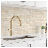 StyloVue 100 Pieces Peel and Stick Backsplash for Kitchen, 3 x 6 PVC Subway Tile Upgraded Beige with Gray Grout Backsplash Stick on Tile Elevate Kitchen, Bathroom, Fireplace,RV