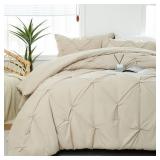 DOWNCOOL Twin Comforter Set   Beige Pintuck Bedding Comforter Sets, 2 Piece Twin Bed Set, 1 Soft Pinch Pleated Comforter and 1 Pillowcase, Down Alternative Bedding Comforters & Sets for All Season