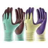 COOLJOB 2 Pairs Breathable Gardening Gloves for Women Medium, Stretch Soft Modal Base with Non slip Rubber Coating, Palm Dipped Grip Work Gloves for Gardener Worker in Lawn Yard Factory Garden