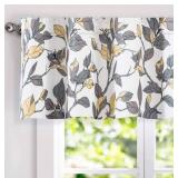 DriftAway Ryan Sketch Flower Floral Branch Leaves Lined Thermal Insulated Window Curtain Valance Rod Pocket 52 Inch by 18 Inch Plus 2 Inch Header Yellow Gray 1 Pack