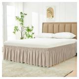 Biscaynebay Wrap Around Bed Skirts for King & Cal King Beds 17 Long Drop, Light Camel Adjustable Elastic Dust Ruffles Easy Fit Wrinkle & Fade Resistant Silky Luxurious Fabric Solid Machine Washable