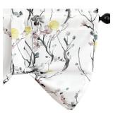 Leeva Tie up White Valances for Bedroom Windows, Room Darkening Vivid Floral Print Shade Curtains Rod Pocket Valance for Kitchen Living Room Cafe, 52 x 18 Inches, One Panel