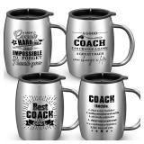 Vesici 4 Pcs Coach Gifts Coach Appreciation Gifts 16 oz Insulated Travel Coach Mug Stainless Steel Coffee Tumbler Double Wall Coach Cup for Soccer Football Basketball Men Women Thank You Gift(Silver)