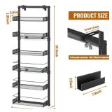 ARSTPEOE 6 Tier Over The Shower Door Caddy, Pantry Organizer Rack with Adjustable Hooks, Hanging Shower Organizer Shelf, Basket Storage Rack, Sturdy Shelves Extra Large Black