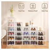 12 Pack X Large Shoe Organizer Storage Boxes for Closet, Modular Space Saving Shoe Boxes Clear Plastic Stackable Sneaker Containers Display Case with Lids, White