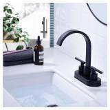 DIKUROOMS Matte Black Bathroom Faucet 4 Inch Centerset 2 Handle Lavatory Vanity Sink Faucet with Overflow Pop-Up Drain and cUPC Water Supply Lines, Square Shaped 360 Degree Swivel Waterfall Spout