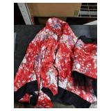 Floral Short Kimono Robe V-Neck Japanese Traditional Yukata Asia Skirt Top Set Geisha Coplay Fancy Dress (L, Red)