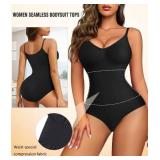 Irisnaya Women Slimming Bodysuits Shapewear Tops Tummy Control Body Shaper Spaghetti Strap Camisole Leotards Bodycon Jumpsuit (X-Large/XX-Large, Black)