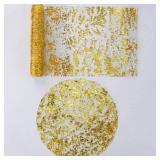 Marfestiva Gold Table Runner and Placemats Sets of 6, Metallic Centerpieces Table Party Decorations Disposable, Sequin Glitter Mesh Runners Dining Wedding Valentine Christmas Thanksgiving