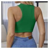 Dwnval Sexy Sleeveless Crewneck Ribbed Knitted Tank Crop Tops for Women(Green,L)