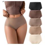 SHARICCA Seamless High Waisted Underwear for Women Cheeky Underwear Wave Edge No Show Bikini Panties Ribbed Panties Pack,5P01,XL