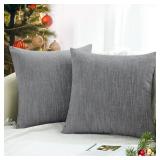 decorUhome Christmas Decorative Throw Pillow Covers 18x18 Set of 2, Farmhouse Textured Pillow Covers, Chenille Pillow Covers for Couch Sofa Bed Living Room, Grey