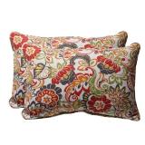 Pillow Perfect Bright Floral Indoor/Outdoor Accent Throw Pillow Plush Fill, Weather, and Fade Resistant, Lumbar - 16.5" x 24.5", Green/Red Zoe 2 Count