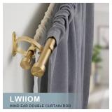 Lwiiom Double Blackout Curtain Rods 36 to 72 Inches (3-6 Feet),1-Inches Front and 5/8 Inches Back Adjustable End Cap Double Window Drapery Rod for Drapes and Curtains,Warm Gold