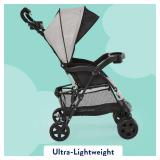 Kolcraft Cloud Plus Lightweight Baby Stroller, Travel Stroller with Large Storage Basket, Multi-Position Reclining Seat, One-Hand Steer, Compact Stroller, Infant and Toddler Stroller - Slate Gray - Re