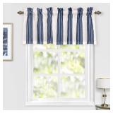 DriftAway Chris Linen Lined Valance Double Layer Thermal Insulated Room Darkening Blackout Valances 3 Inch Rod Pocket Vertical Striped Kitchen Valance for Bathroom 52 Inch by 18 Inch Ivory Dark Blue