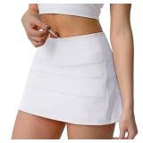 Husnainna High Waisted Pleated Tennis Skirt with Pockets Athletic Golf Skorts for Women Casual Workout Built-in Shorts 018BZQ-White/d8 Medium