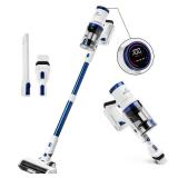 BRITECH Cordless Lightweight Stick Vacuum Cleaner, 300W Motor for Powerful Suction 40min Runtime, LED Display Screen & Headlights, Great for Carpet Cleaner, Hardwood Floor & Pet Hair (Blue)