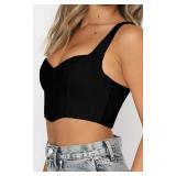 Women Y2k Corset Brami Crop Top Sexy V Neck Plunging Tight Plain Cropped Tank Tops Rave Euphoria Outfit Trendy Going Out Tops Casual Summer Black M