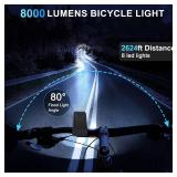 Rechargeable Bike Light Set, 8000 Lumens USB Bicycle Lights, Front Headlight and taillight with 5?4 Light Modes, Waterproof Rechargeable Bike Lights for Night Riding?Road?Mountain