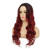 Amnenl Ombre Red Wig Short Curly Wavy Bob Wigs Synthetic Wavy Bob Wigs for Women Shoulder Length Middle Part Natural Looking Wigs (Ombre Burgundy)