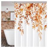 Gibelle Orange Eucalyptus Shower Curtain, Fall Watercolor Plant Leaves with Floral Bathroom Shower Curtain Set with Hooks, 72x72