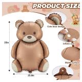 Simgoing 12 Pcs 35 Inch Brown Bear Balloons Cartoon Bear Foil Balloons Matte Big Birthday Balloons for Home Decor Jungle Animal Farm Safari Zoo Woodland Themed Party Baby Shower Decoration Supplies