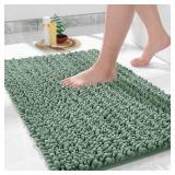 Yimobra Luxury Bathroom Rug Mat 24x17, Extra Soft & Absorbent Bath Rugs, Non Slip Plush Shaggy Bath Carpet, Machine Wash Dry, Bath Mats for Bathroom Floor, Tub and Shower, Green