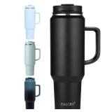 EALGRO 50 oz Tumbler with Handle, Insulated Tumblers with Lid and Straw, Large Metal Sports Water Bottle Jug, Thermal Stainless Steel Travel Coffee Mug Cup, Black