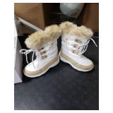 DREAM PAIRS Girls Snow Boots Warm Cozy Anti-Slip Lightweight Mid Calf Faux Fur Lining Winter Shoes for Little/Big Kids,Size 13 Little Kid,Beige/White,Nordic