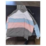 FEKOAFE Womens Color Block Hoodies Lightweight Knit Sweaters Long Sleeve Casual Striped V Neck Cute Hoodies Pink/Blue XXL