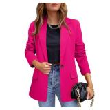 CRAZY GRID Womens Casual Blazer Open Front Button Business Suit Jacket Long Sleeve Work Office Blazer Jacket Fashion Dressy Ladies Blazer Rose Madder Red Size XX-Large