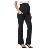 Ewedoos Maternity Pants Shirred Side Work Pants with Pockets Over The Belly Pregnancy Dress Pants Maternity Yoga Pants Black Medium