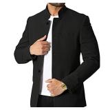 THWEI Mens Casual Suit Blazer Jackets Stand Collar Business Sport Coats Black 3XL