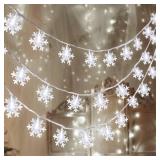 2 Packs 100 LED Christmas Snowflake String Lights Hanging Decorations - Winter Wonderland Lighted Decor for Holiday Xmas Indoor Outdoor Party Supplies (42.6ft,Batteries Not Included)