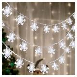 2 Packs 100 LED Christmas Snowflake String Lights Hanging Decorations - Winter Wonderland Lighted Decor for Holiday Xmas Indoor Outdoor Party Supplies (42.6ft,Batteries Not Included)