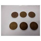 lot of six wheat penny coins year 1947 1948 and 1949