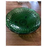 Vintage Anchor Hocking Forest Green Hobnail 3 Footed Bowl