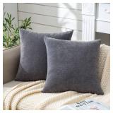 Decorative Square Throw Pillow Covers 16x16 Inch set of 2, Super Soft Chenille Farmhouse Fall Pillowcase for Living Room Bedroom Sofa Couch Cushion Cover Fundas Para Cojines Decorativos Grey 40x40cm