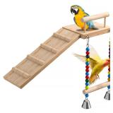 LOPERDEVE Bird Perches Platform Swing with Climbing Ladder,Bird Wooden Playground,Bird Swing for Green Cheeks, Small Lovebirds, Goldens, Hamsters, Parakeet Cage Accessories