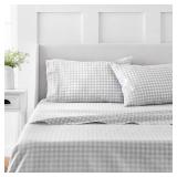 MARTHA STEWART 100% Cotton King Sheet Set - 4 Piece, Soft, Smooth, Durable, Easy Care, 16" Deep Pocket Sheets, Sateen Sheets, 1 Flat, 1 Fitted, 2 Pillowcases, Light Grey