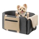 Cathpetic Dog Car Seat Cat Carrier - Dog Car Booster Seat on Car Armrest Travel Bags for Cats Dogs with Easy Carrying Strap Dog Travel Car Carrier with Safety Tethers Console Car Seat for Dogs