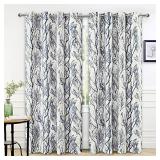 DriftAway Blue White Linen Blend Tree Branch Blackout Curtains for Bedroom 84" Long Blue Branch Lined Window Treatment Thermal Grommet Top Curtain Drapes for Living Room 2 Panels