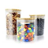 Bambooware Glass Storage Containers with Lids | Kitchen Organization | Pantry Organization - Set of 3 Canisters - Airtight Glass Jars Wooden Lid for Sugar, Flour, Candy, Cookies, Rice, Pasta, Spices